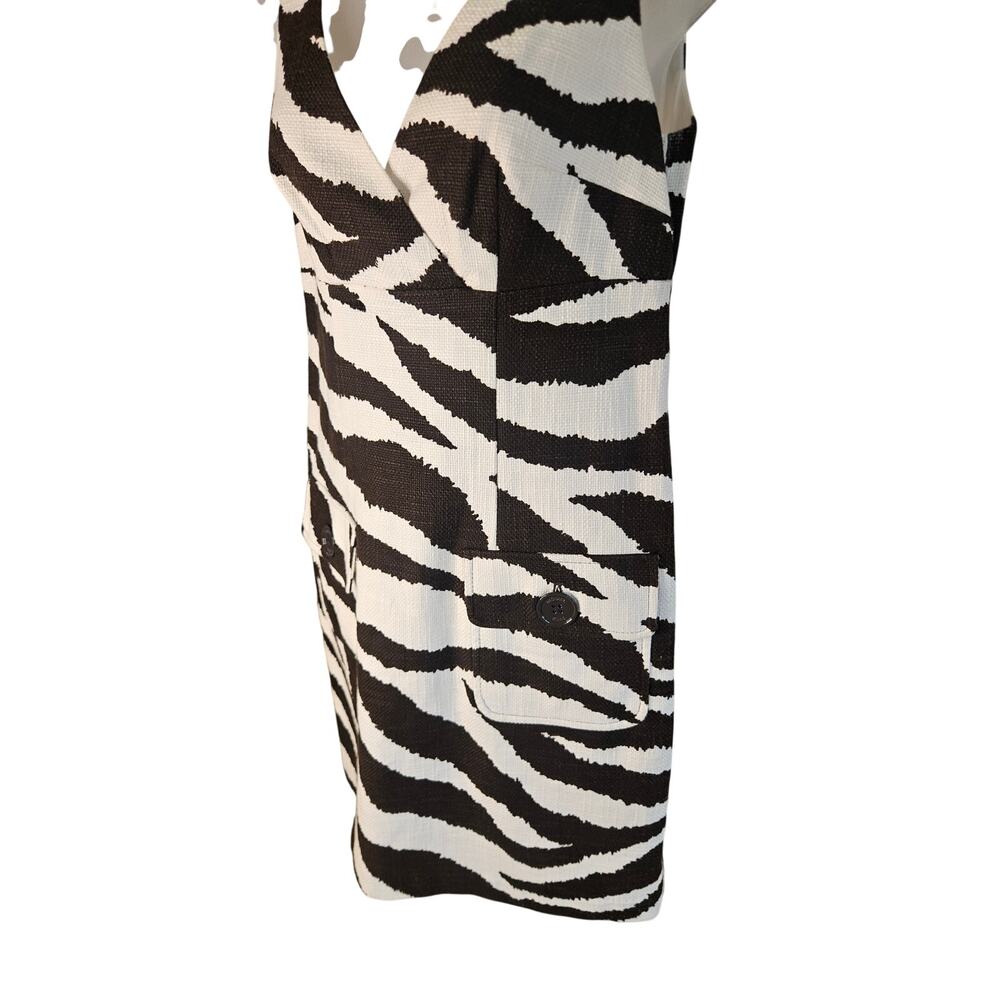Michael Kors Brown Cream Animal Print Halter Body Con Dress Sz 4 Zebra Pockets - Picture 7 of 11